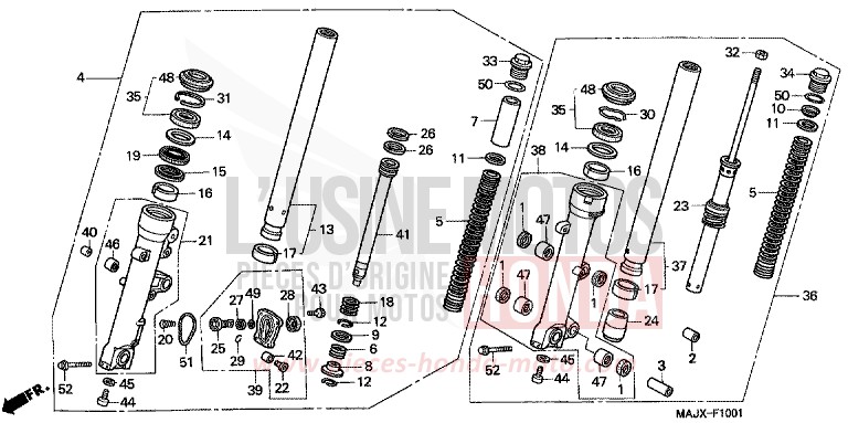 FOURCHETTE AVANT (ST1100A) de Pan-European ABS MIDDY BLUE METTALIC (B162) 1999
